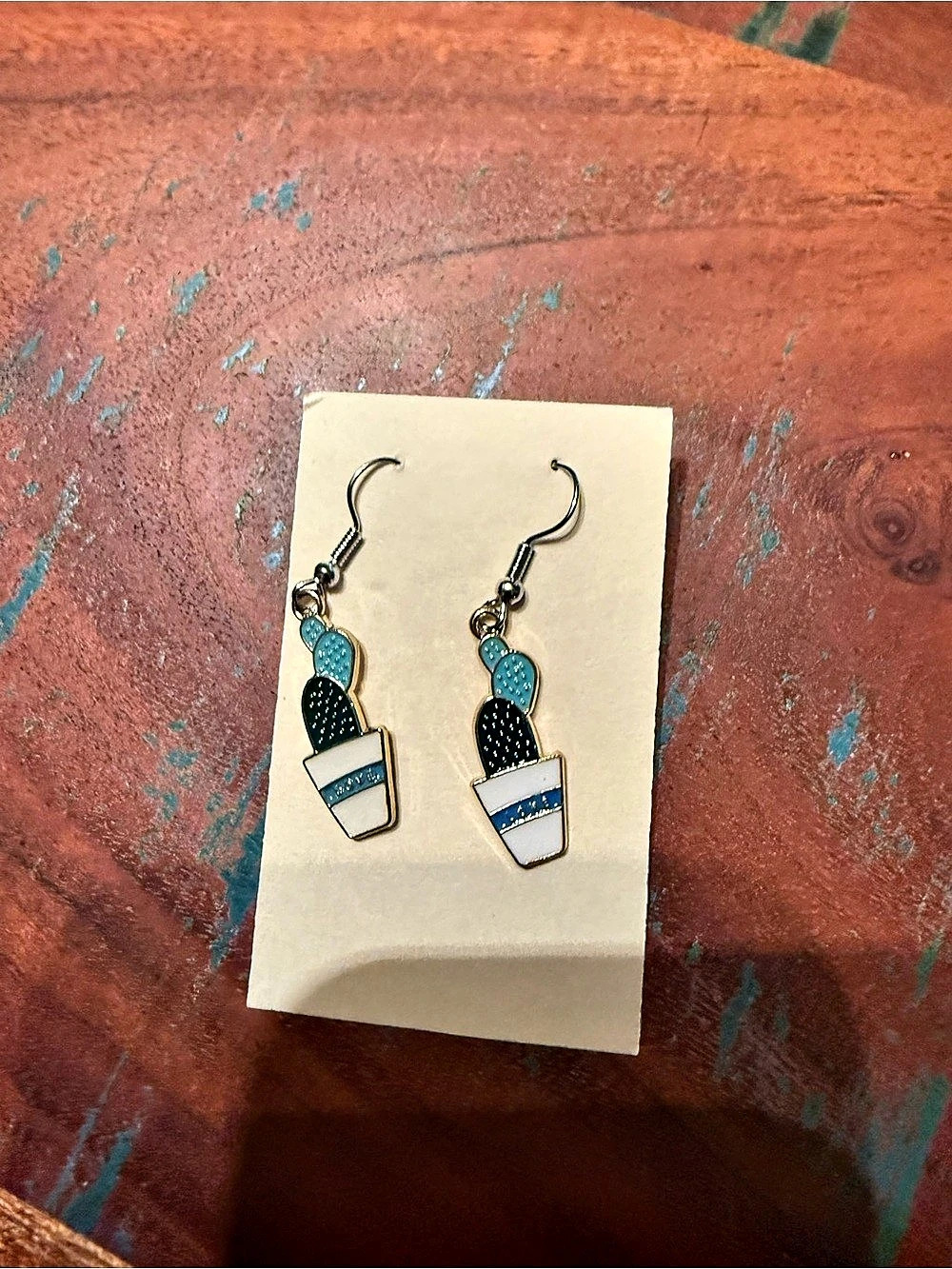 Cactus Blue & White Drop Earrings NWOT